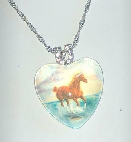 Twisted Silver Tone Horse CZ Rhinestone Pendant Cowboy Western  Chain Necklace