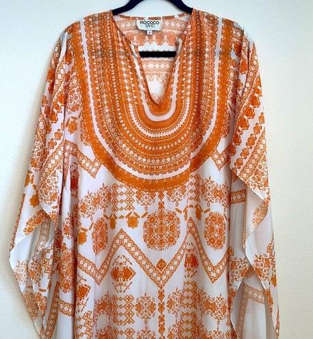 Rococo  Sand White orange tribal print kaftan dress