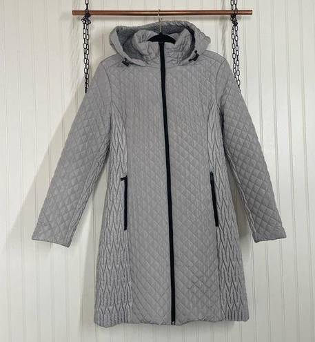 BCBGeneration  Womens Gray Quilted Chevron Puffer Faux Fur Hooded Coat Size M