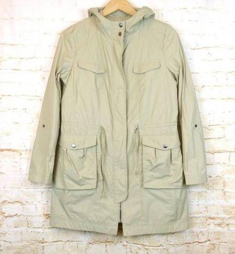 Cole Haan  Packable Rain Jacket Womens M Stone Hooded Cargo Pockets Cinch Waist