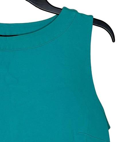 Talbots  Rib Round Neck Shift Midi Dress Women 10 Sleeveless Stretch Teal Green