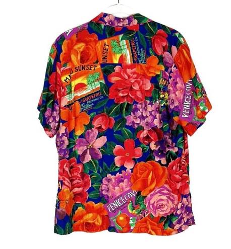 Jams World  Timeless Camp Hawaiian vintage tropical print button up top M