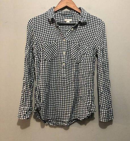 Merona  Long Sleeve Button Front Collared Blouse Black/White Plaid Medium