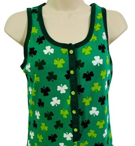 One Piece Snooze Button Shamrock Sleeveless  Pajama Romper Small