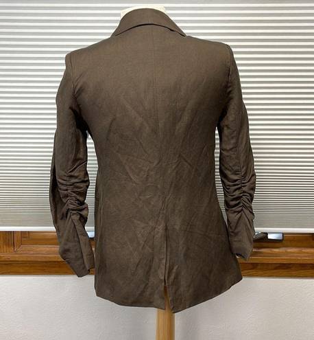 Wishlist S //  Apparel NWT Brown Linen Blend Ruched Sleeve Open Front Blazer