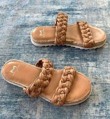 Marc Fisher  Jaime Tan Brown Flat Espadrille Slip On Sandal Size 5.5