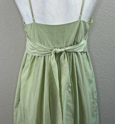 Vince  Sweet Grass Green Bow-Back Pleated Square Neck Midi Dress Medium NWT