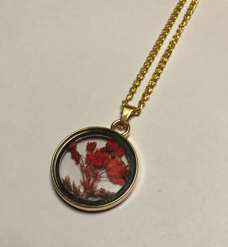 Flower Press Pendant Necklace Red