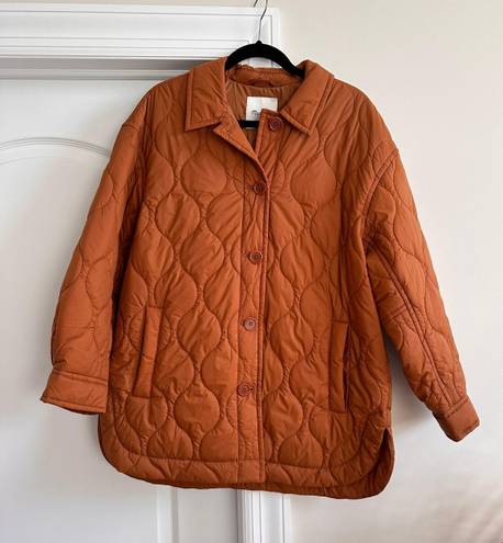 Madewell Women's Quilted Airpuff Shirt-Jacket Orange L Button Front m Fall Shacket