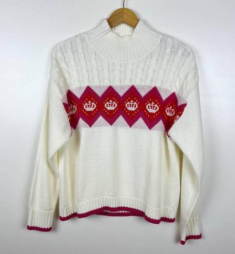 Juicy Couture Juicy by  Cream Turtleneck Sweater with Pink and Red Crown Detail L