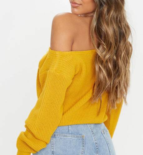 Missguided Mustard Yellow Off the Shoulder Knitted Sweater