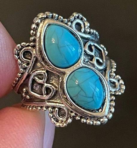 Turquoise stone silver plated ring size 4