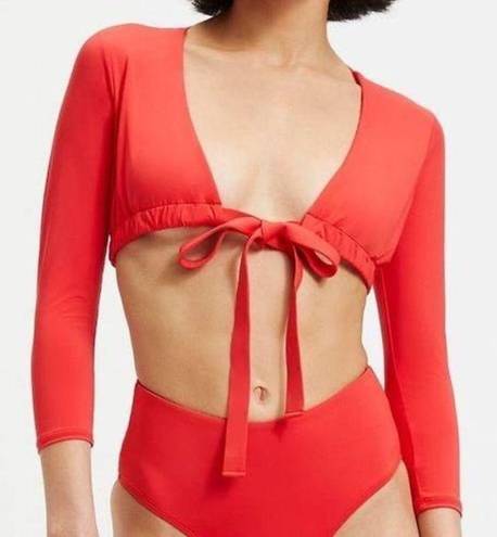 Good American  Sexy Boost 3/4 Sleeve Swim Top NWT Size 1 in Color Poppy Red
