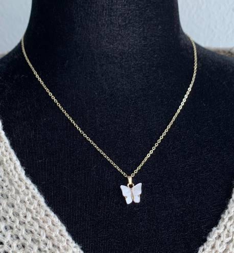 White Butterfly Necklace 14k Gold