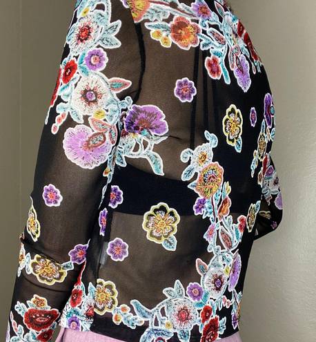 Ginger G Retro Colorful Sheer Floral Crop Shirt