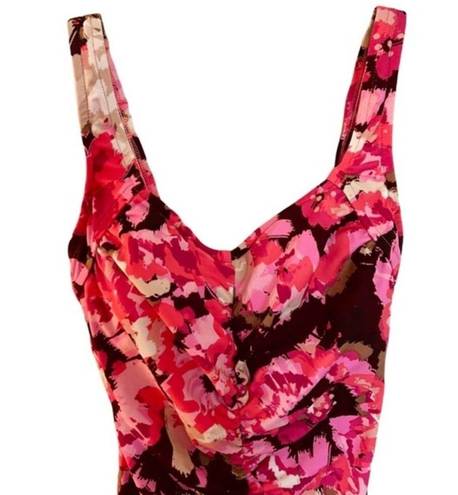 Maxine of Hollywood  Swimsuit Size 8/M One Piece Pink/Brown Floral Ruched
