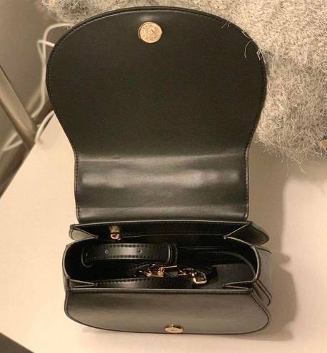 Charles and Keith Charles Keith Black Saddle Bag With Gold Chain Detail