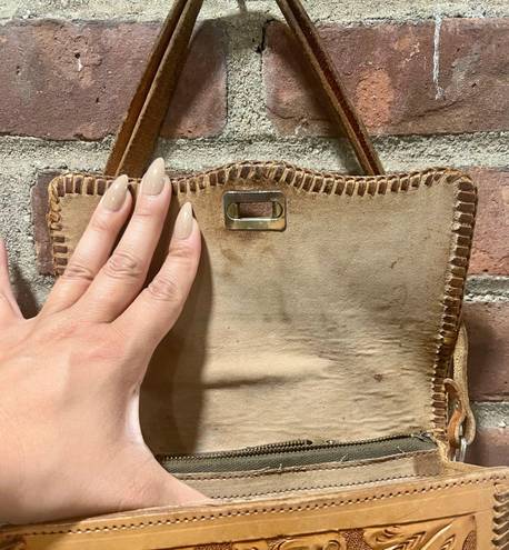 Vintage Tooled Leather purse Tan