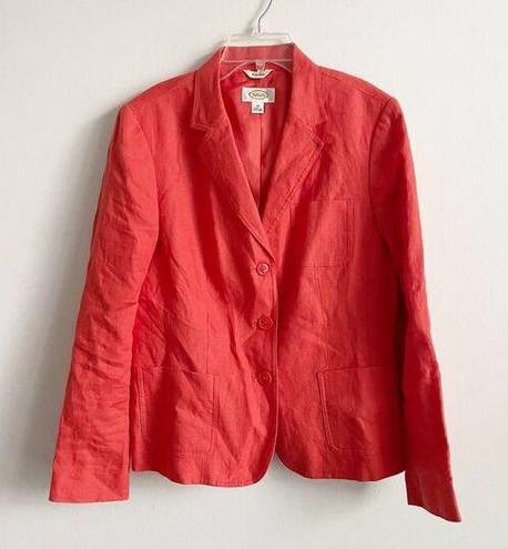 Talbots  Size 10 Irish Linen Orange Lined 3 Button Blazer Jacket