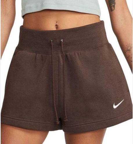 Nike Brand New  Sports Wear Phoenix Fleece High Waisted Loose Shorts 1X Brown NWT