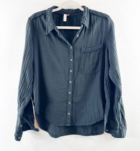 Pilcro  Anthropologie Gauzy Cotton Long Sleeve Button Up Top Black Medium