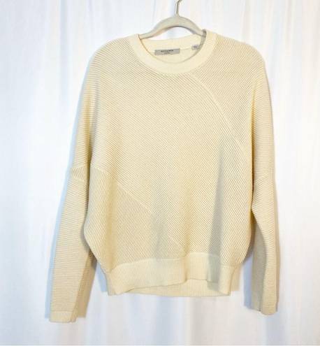 All Saints Deon Wool Cashmere Ribbed Sweater Jumper Crewneck Ivory Beige