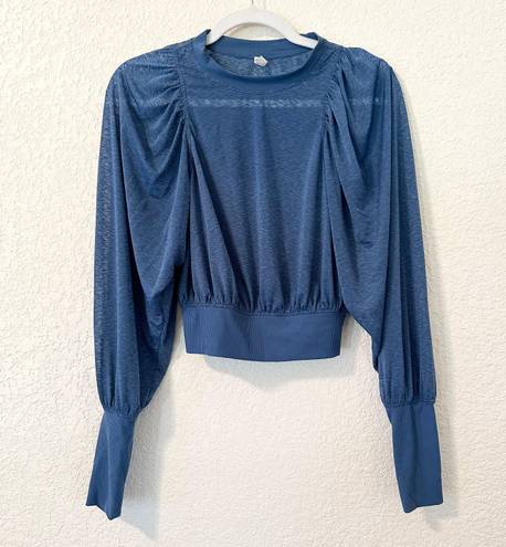 Free People Movement Hitting It Off Puff Long Sleeve Sheer Top in Blue Moon XS