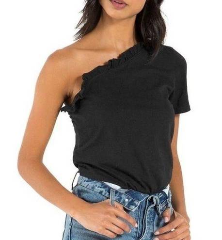 n:philanthropy  Womens Black One Shoulder Ruffled Collar Bodysuit Top M