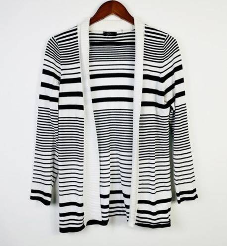 Cyrus ‎ Black & White Striped Open Front Cardigan Sweater