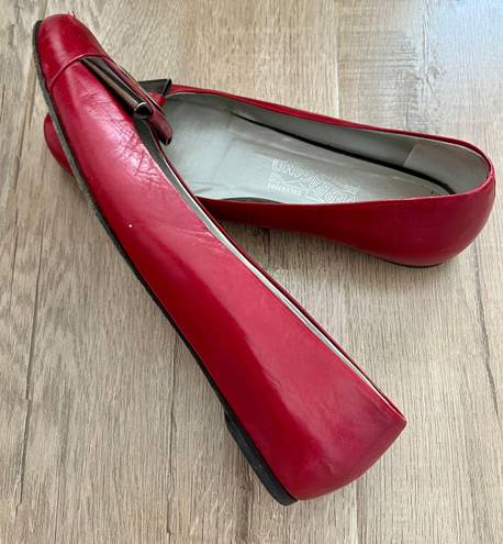 Salvatore Ferragamo Red Leather Flat Shoes Size 7 B