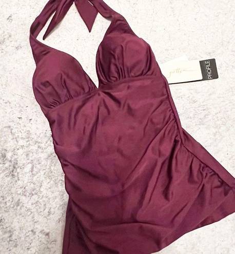 Gottex  SATIN NIGHTS HALTER TANKINI SWIM TOP IN WINE Size 6 NWT