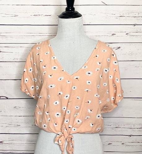 Sim & Sam  Peach Floral Daisy Print Tie Front Crop Top Size Small