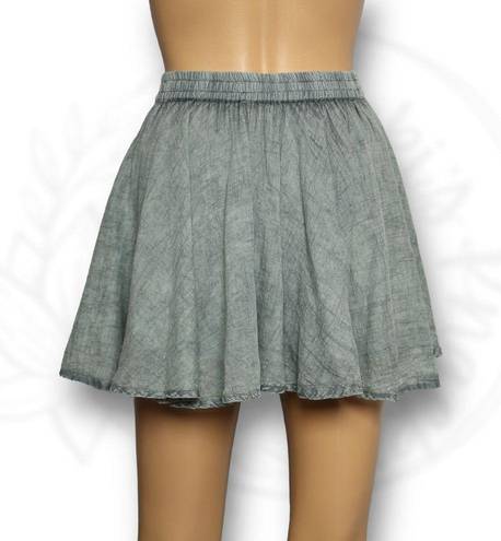 Anthropologie  Raga Embroidered Mineral Wash Skater Mini Skirt Sage Green S