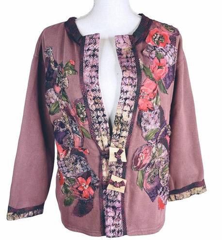 Interpretations of JMS Sweatshirt Jacket Appliques Embroidery Mauve Purple L Size L