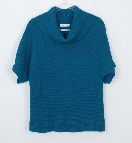 Coldwater Creek  Metallic Blue Short Sleeve Cowl Neck Sweater Size Medium