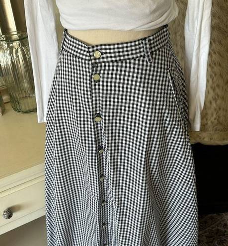 Liz Wear Vtg  gingham black/white button down cotton maxi HR cottage skirt 8