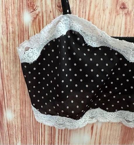 Petra Fashions Vintage  Black Polka Dot White Lace Trim Sheer Bralette