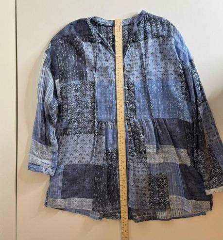 Pilcro  Anthropologie Tiered Tunic Blouse Patchwork Blue Sz XL | Western Cowgirl