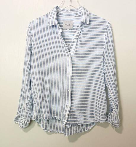 Rails  Bonnie Linen Blend Button-Up Shirt in Olympic Stripe White and Blue