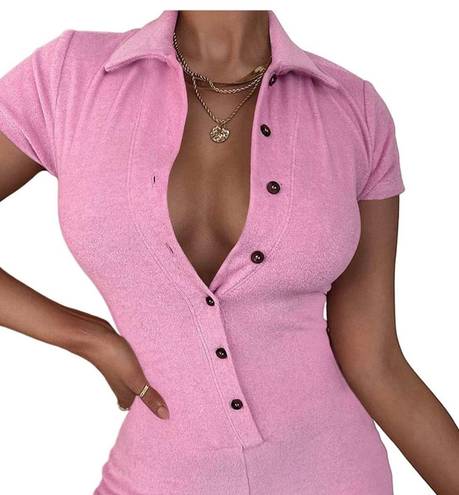 One Piece Women's Collar Button Front Short Sleeve  Romper Playsuit Bodysuit