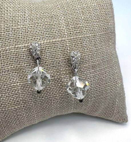 Swavorski Swarovski Rhinestone Earrings Silver Tone Pave and Clear Crystal Bead Dangle