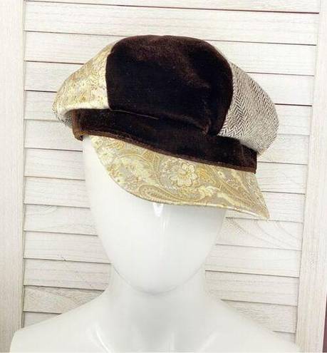 Krass&co August Hat  Paper Boy Cap Velvet Brocade Tweed Brown Gold