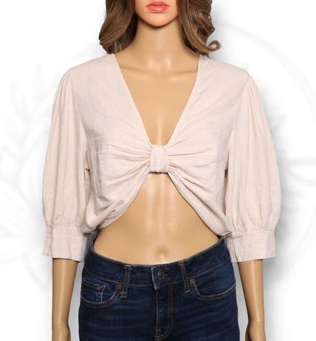 Young Fabulous and Broke YFB  Miranda Linen Blend Twist Front Crop Top Cream Size S