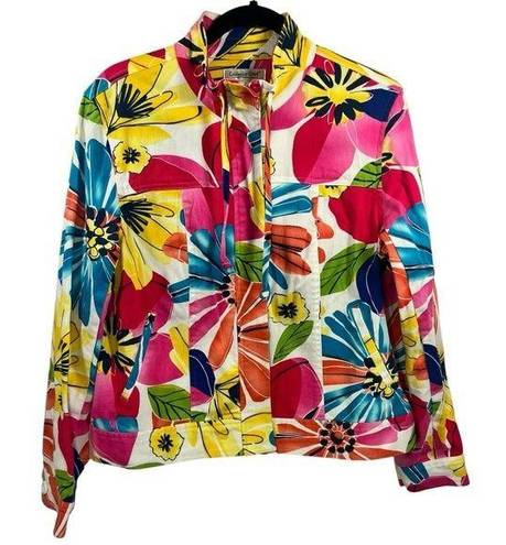 Coldwater Creek  Colorful Floral Denim Zip Front Jacket 12