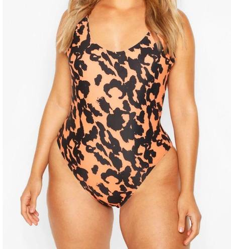 Boohoo  | NWT Orange Cheetah Print Scoop Back Plus Size Swim Suit Size 20