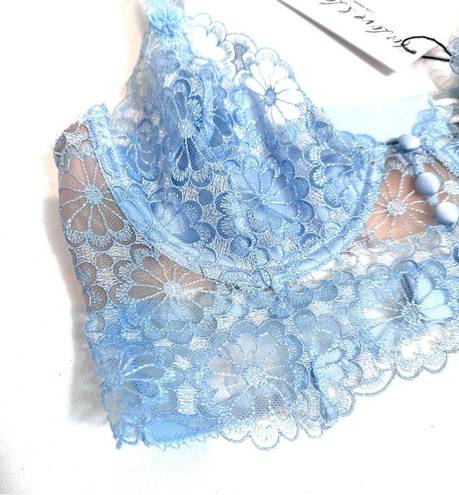 For Love & Lemons NWT  Small daisy lace long line Bra sky blue