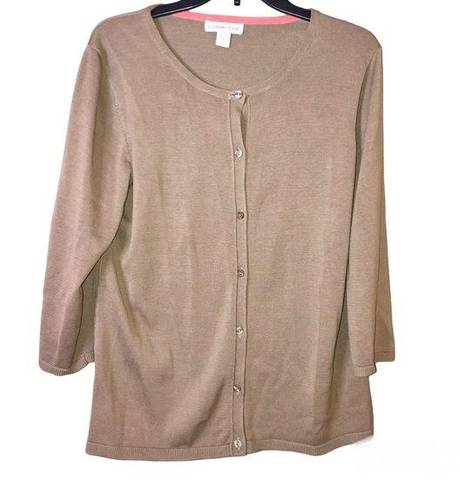 Coldwater Creek  Silk Blend Button Front Cardigan Brown Size Large 14