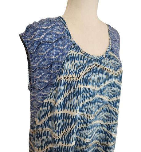 Akemi + Kin Anthropologie Akemi Kin Meuse Mixed Print Blue Abstract Short Sleeve Flowy Top