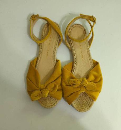 Charlotte Olympia  Marina Yellow Velvet Bow Espadrilles Flats Size 40 Preowned