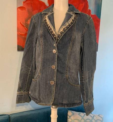 Brighton  Blue Denim Jean Jacket blazer embellished studs size m medium EUC